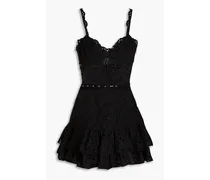 Marianne ruffled broderie anglaise cotton-blend mini dress - Black