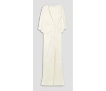 Draped satin-crepe wrap gown - White