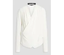 Brunello Cucinelli Wrap-effect bead-embellished silk-crepe blouse - White White