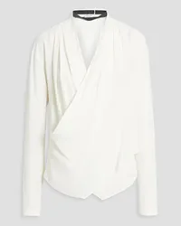 Brunello Cucinelli Wrap-effect bead-embellished silk-crepe blouse - White White