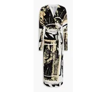 Printed stretch-jersey midi wrap dress - Neutral