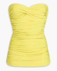 Norma Kamali Walter Mio strapless ruched stretch-tulle swimsuit - Yellow Yellow