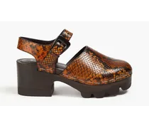 Snake-effect leather clogs - Animal print
