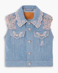 Paco Rabanne Cropped broderie anglaise-trimmed denim vest - Blue Blue