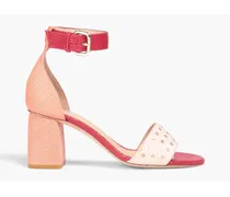 Lizard-effect leather and suede sandals - Pink