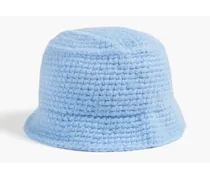 Leather-trimmed knitted bucket hat - Blue