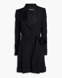 Dolce & Gabbana Belted satin-trimmed wool-blend crepe playsuit - Black Black