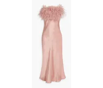 Boheme feather-trimmed satin midi slip dress - Pink