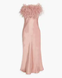 SLEEPER Boheme feather-trimmed satin midi slip dress - Pink Pink