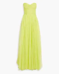 Monique Lhuillier Strapless pleated tulle gown - Yellow Yellow