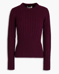 Tory Burch Embroidered ribbed cashmere sweater - Burgundy Burgundy