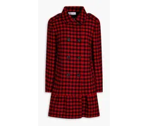 Double-breasted gingham wool-blend tweed coat - Red