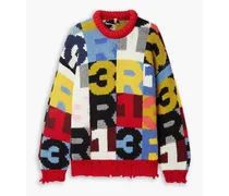 Oversized distressed intarsia-knit sweater - Multicolor