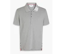 Striped ribbed cotton-jersey polo shirt - Gray
