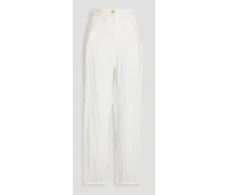 Pleated linen-gauze tapered pants - White