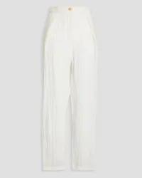 Emporio Armani Pleated linen-gauze tapered pants - White White