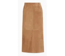 Bead-embellished suede midi skirt - Neutral