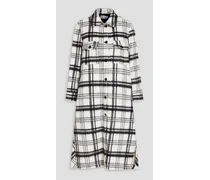 Double-breasted checked wool-blend velour coat - White