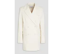 Double-breasted cotton-blend twill blazer - White