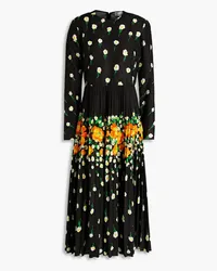 RED Valentino Pleated floral-print cotton-blend midi dress - Black Black