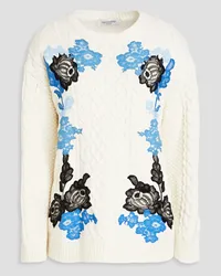 Valentino Garavani Lace-trimmed cable-knit wool and cashmere-blend sweater - White White