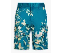 Floral-print satin cargo shorts - Blue