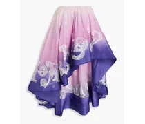 Asymmetric dégradé linen and silk-blend gauze maxi skirt - Purple