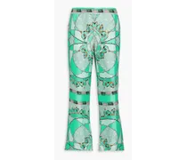 Printed silk-twill kick-flare pants - Green