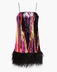 Rebecca Vallance Feather-trimmed sequined mesh mini dress - Pink Pink