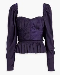 Ulla Johnson Mia ruffled gathered peplum satin blouse - Purple Purple