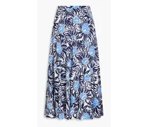 Venice tiered floral-print canvas midi skirt - Blue