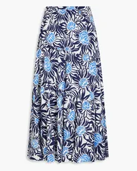 Diane von Furstenberg Venice tiered floral-print canvas midi skirt - Blue Blue