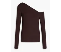 Asymmetric ribbed-knit sweater - Brown