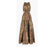 Cutout metallic floral-jacquard gown - Brown