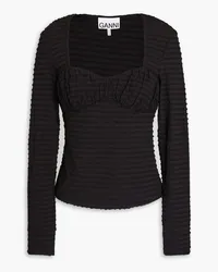 Ganni Stretch-seersucker top - Black Black