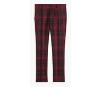 Skinny-fit checked wool-blend twill pants - Burgundy