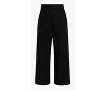 Cropped cotton guipure lace wide-leg pants - Black