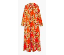 Printed cotton-poplin maxi shirt dress - Orange