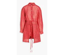 Printed slub linen and silk-blend playsuit - Red