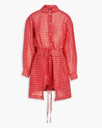 Sandro Printed slub linen and silk-blend playsuit - Red Red