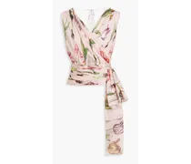 Wrap-effect draped floral-print silk-chiffon top - Pink