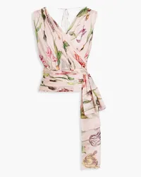 Oscar de la Renta Wrap-effect draped floral-print silk-chiffon top - Pink Pink