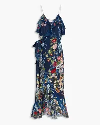 Camilla Embellished ruffled floral-print silk crepe de chine maxi dress - Blue Blue