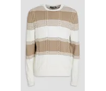 Striped cable-knit cotton-blend sweater - Neutral