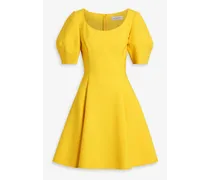 Flared wool-blend crepe mini dress - Yellow