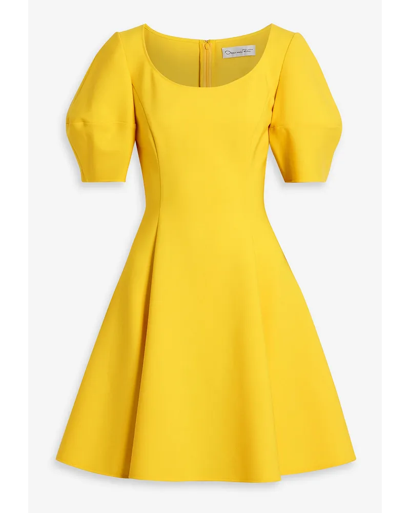 Flared wool-blend crepe mini dress - Yellow