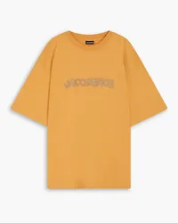 Jacquemus Raphia appliquéd cotton-jersey T-shirt - Yellow Yellow