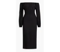 Air off-the-shoulder shirred linen-blend midi dress - Black