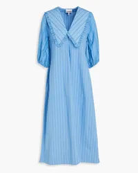 Ganni Striped cotton-poplin midi dress - Blue Blue