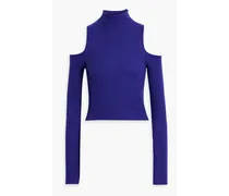 Cold-shoulder cashmere and silk-blend turtleneck sweater - Blue